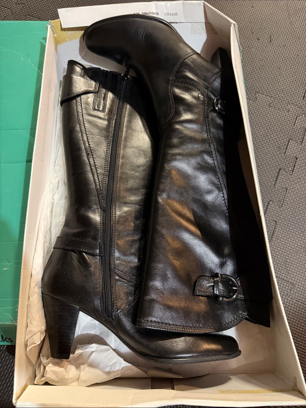 Clarks Black Leather Knee-High Heeled Boots with Buckle